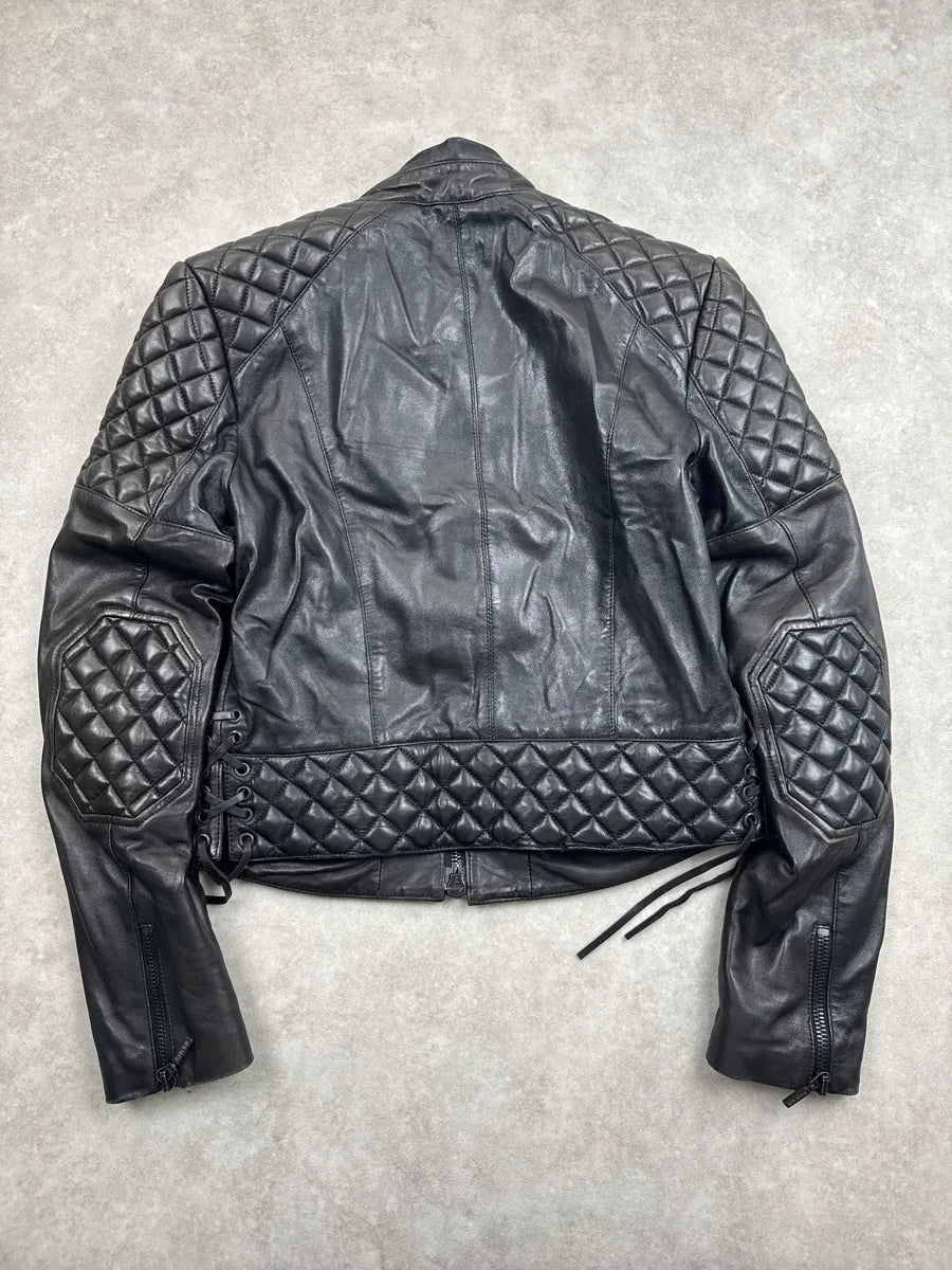 1990s Plein Sud Black Quilted Lace-Up Biker Leather Jacket dBOWikmA 1