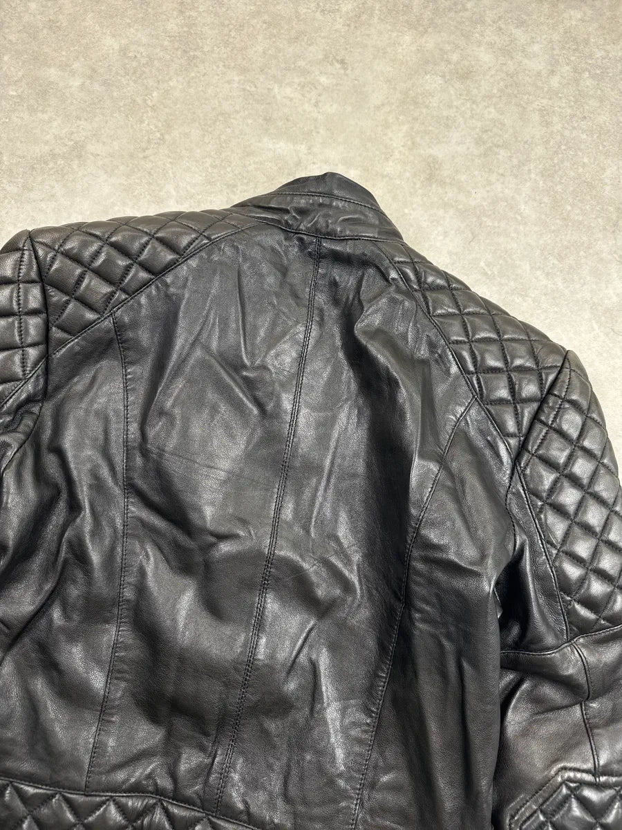 1990s Plein Sud Black Quilted Lace-Up Biker Leather Jacket dBOWikmA 5