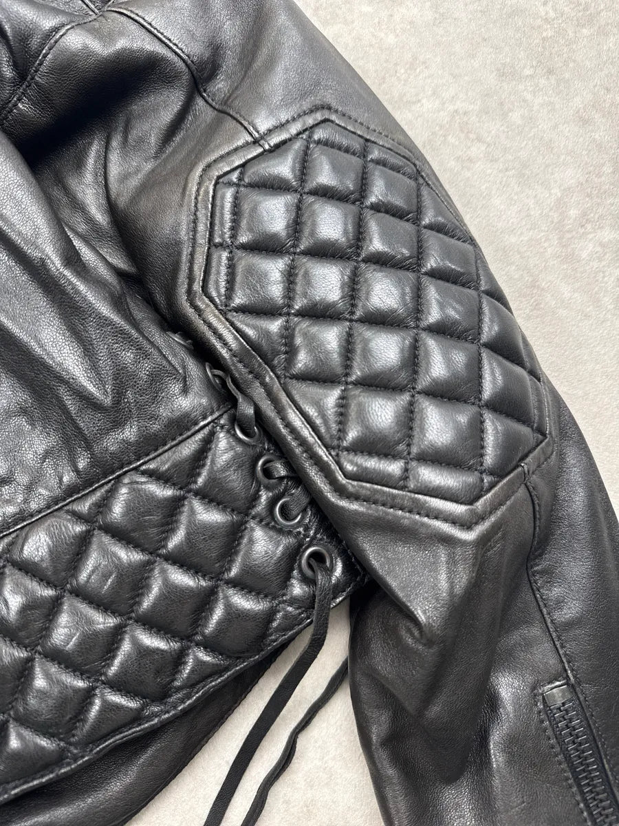 1990s Plein Sud Black Quilted Lace-Up Biker Leather Jacket dBOWikmA 7
