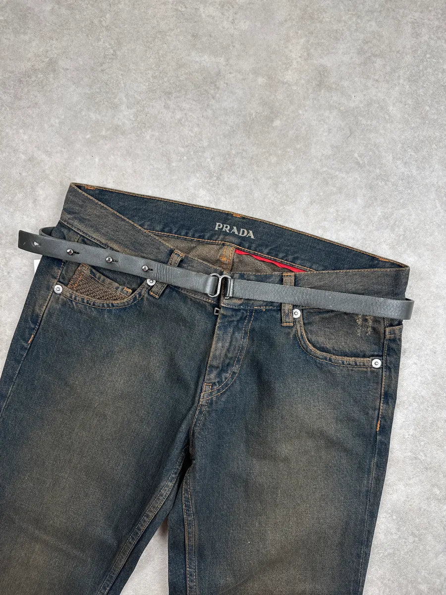 Prada Black Thin Black Leather Loop Buckle Belt dBnVTMal 0