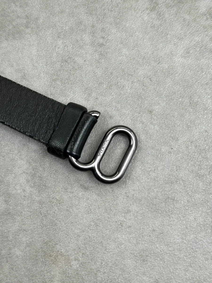 Prada Black Thin Black Leather Loop Buckle Belt dBnVTMal 7