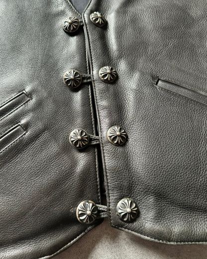 2000s Chrome Hearts Black Leather Sleeveless Biker Jacket (S) - 7