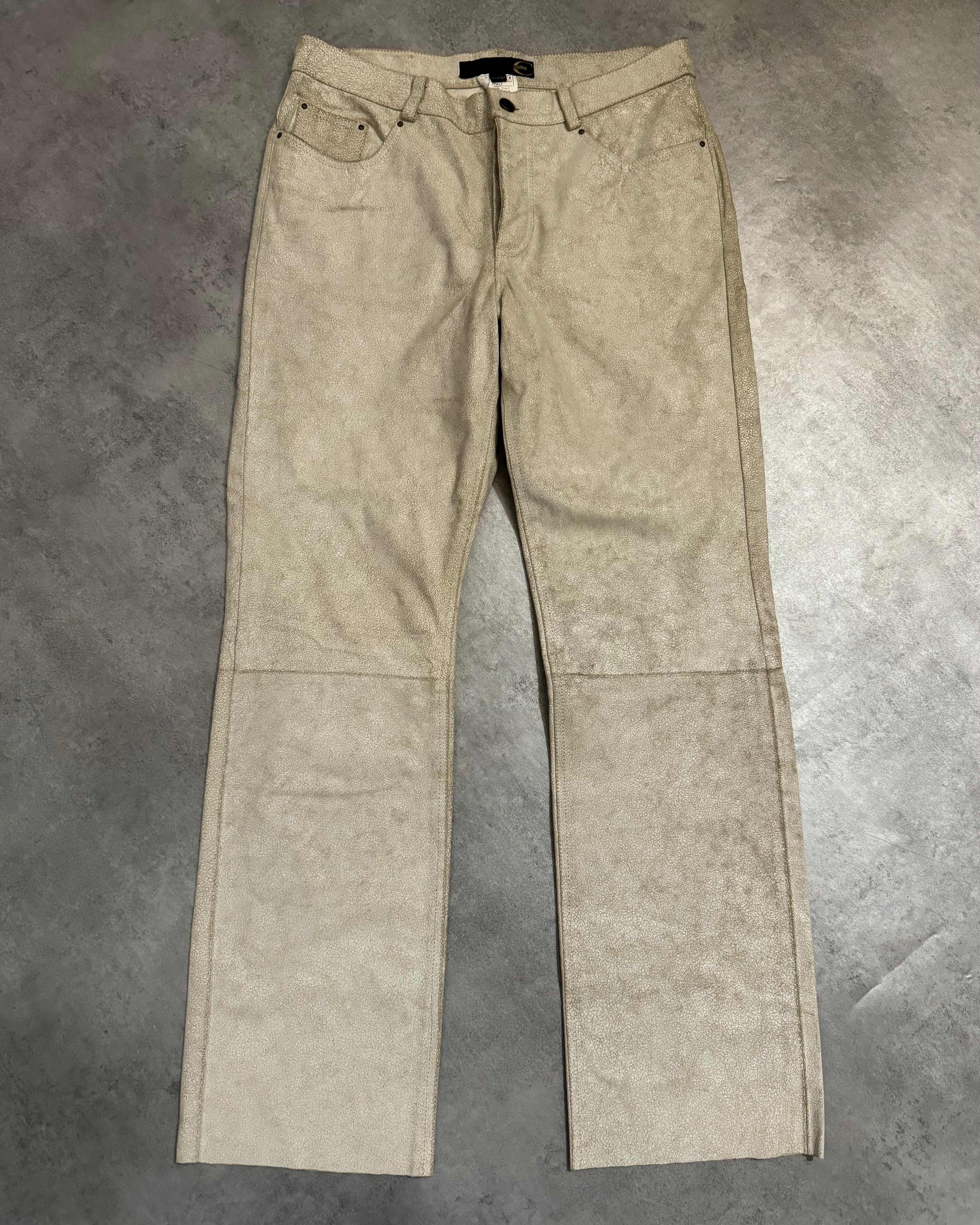 AW2006 Cavalli White Cracked Leather Italian Pants (S/M) - 1