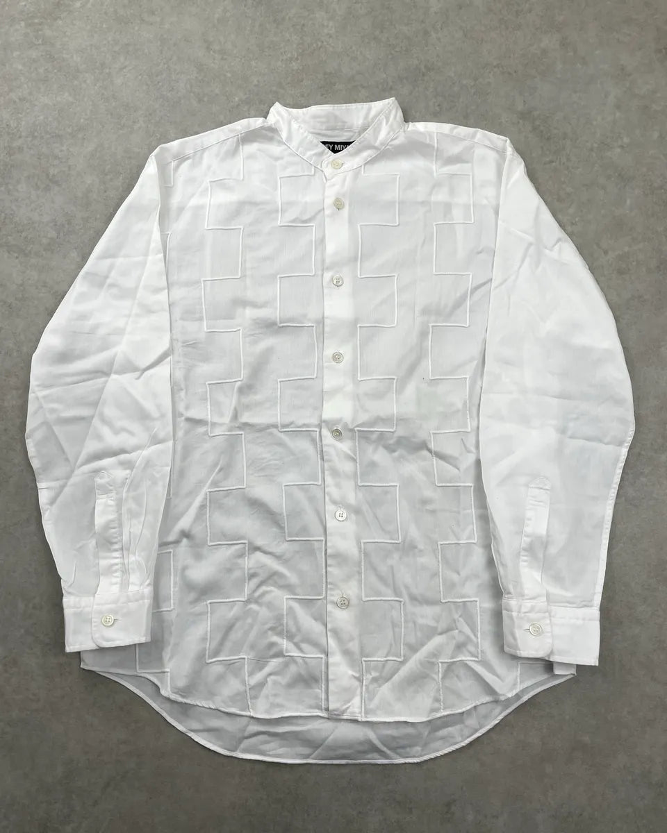1980s Issey Miyake White Geometric Square Band Collar Shirt dDbaWyei 0