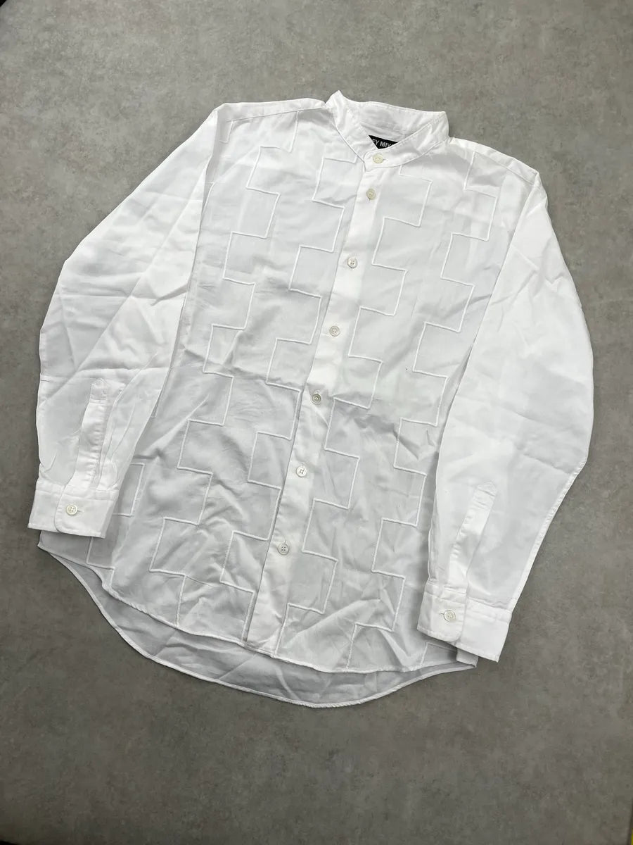 1980s Issey Miyake White Geometric Square Band Collar Shirt dDbaWyei 3