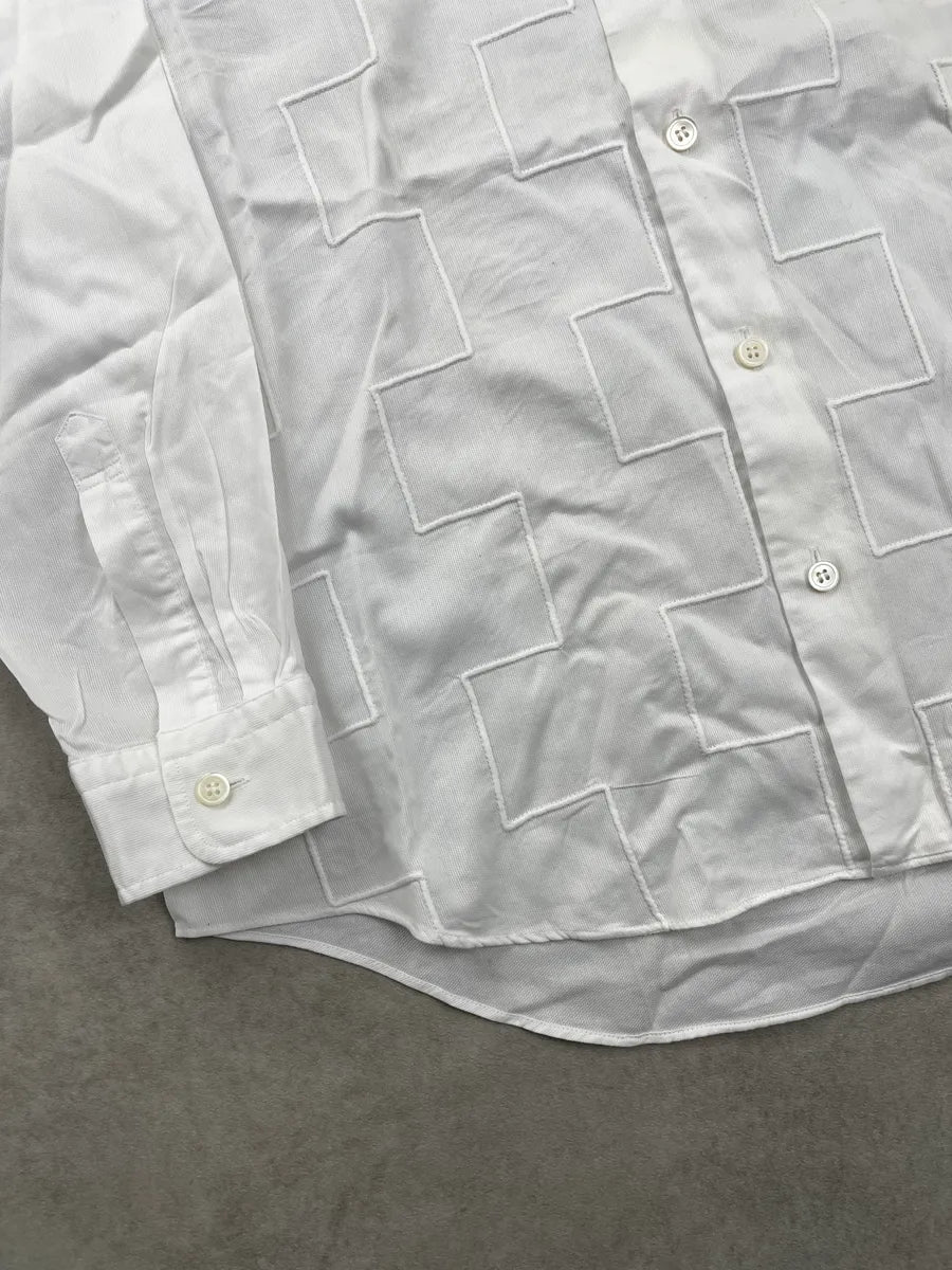 1980s Issey Miyake White Geometric Square Band Collar Shirt dDbaWyei 5