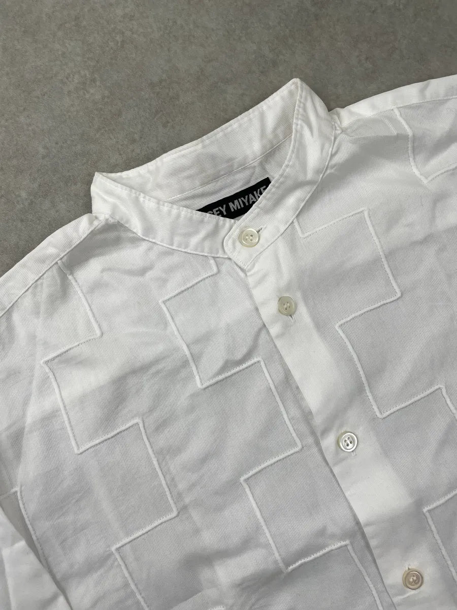 1980s Issey Miyake White Geometric Square Band Collar Shirt dDbaWyei 6