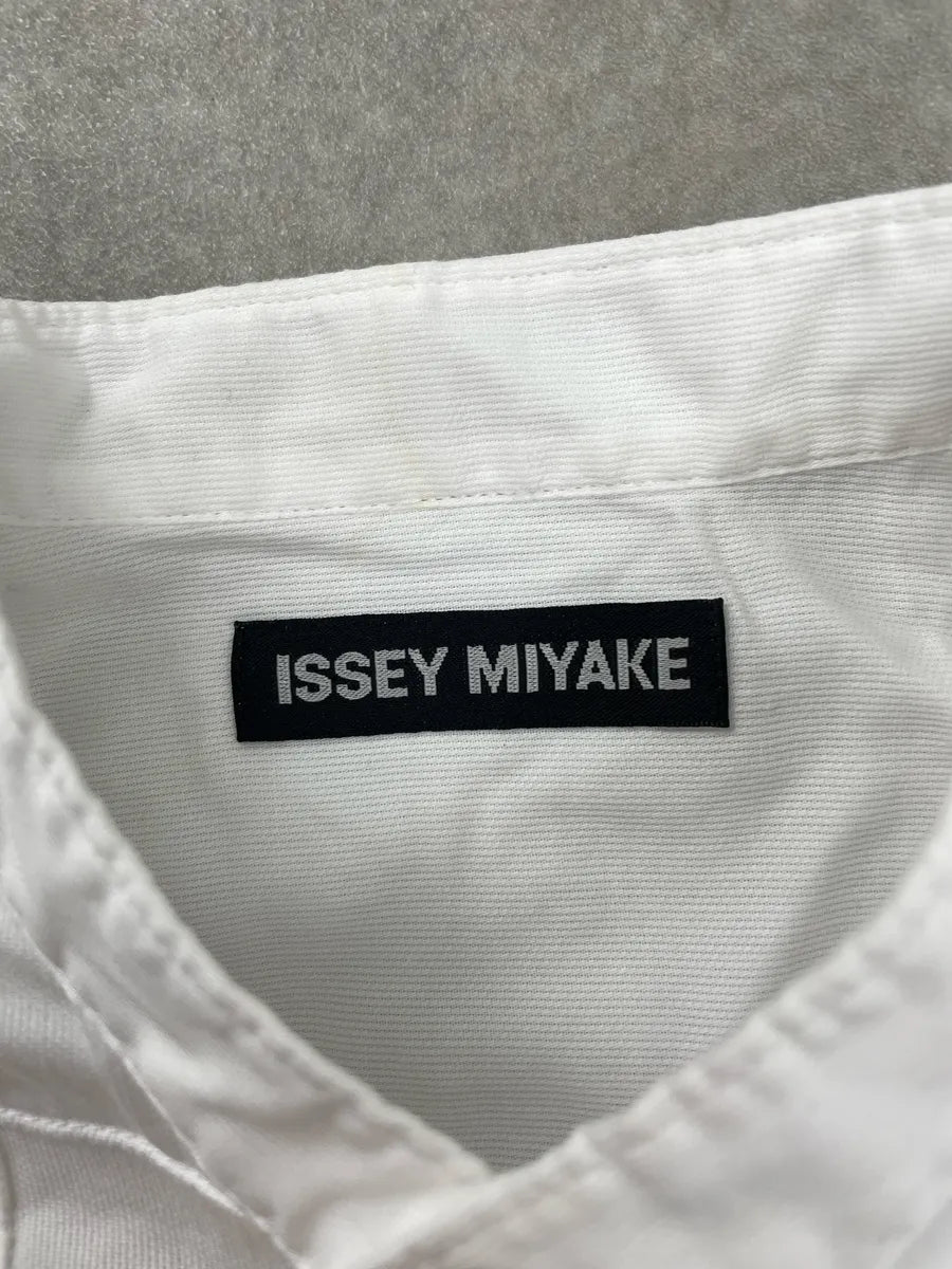 1980s Issey Miyake White Geometric Square Band Collar Shirt dDbaWyei 9