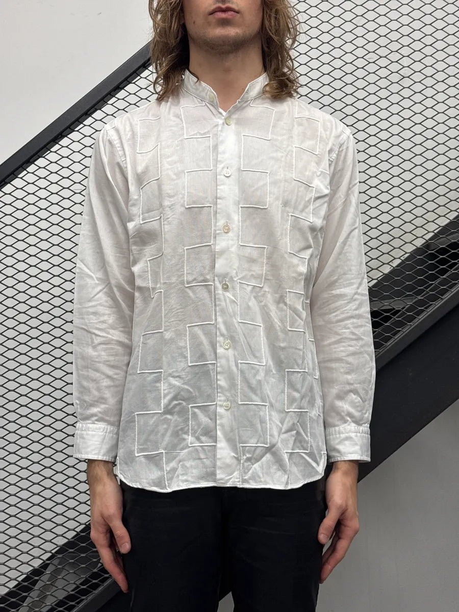 1980s Issey Miyake White Geometric Square Band Collar Shirt dDbaWyei 1