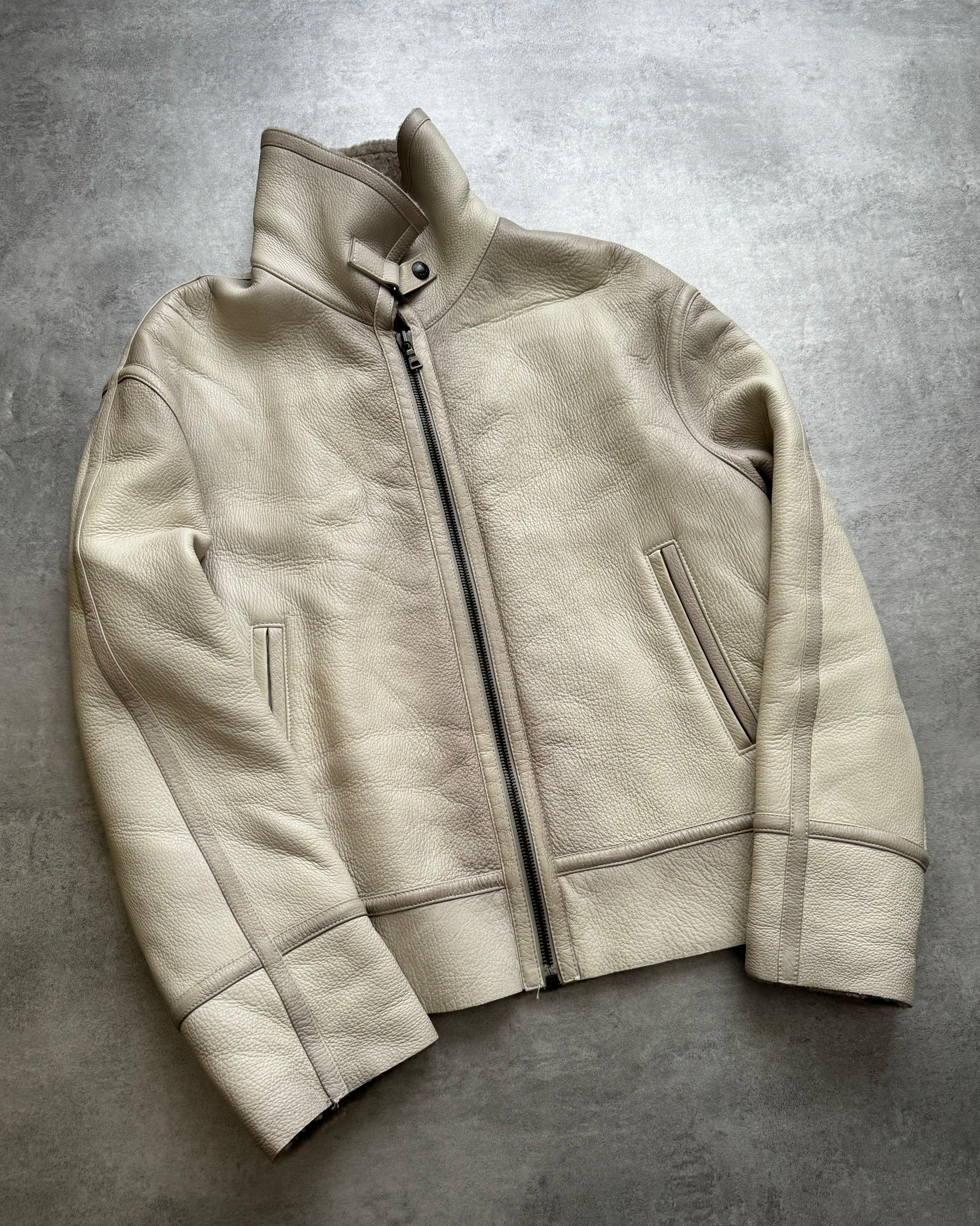 AW2007 Prada White Shearling Cozy Leather Jacket (M) - 3
