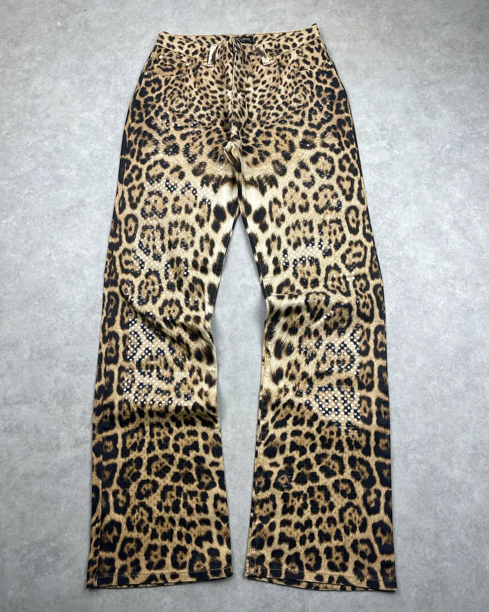 2000s Roberto Cavalli Leopard Rhinestone Straight-Leg Pants dFSNYjjm 6