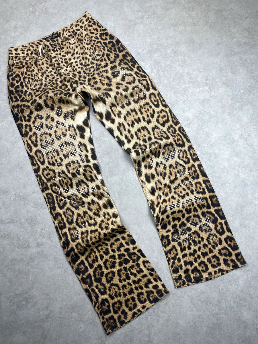 2000s Roberto Cavalli Leopard Rhinestone Straight-Leg Pants dFSNYjjm 4