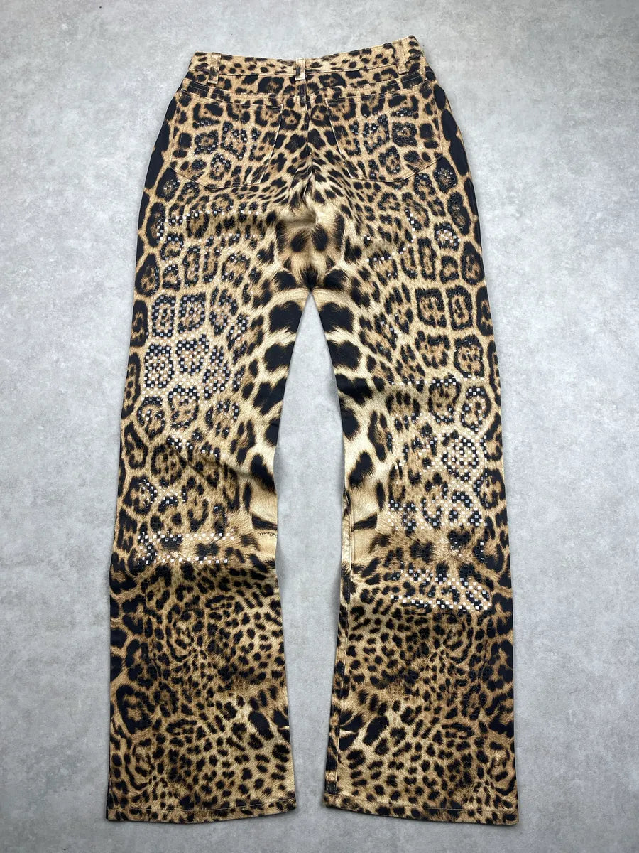 2000s Roberto Cavalli Leopard Rhinestone Straight-Leg Pants dFSNYjjm 5