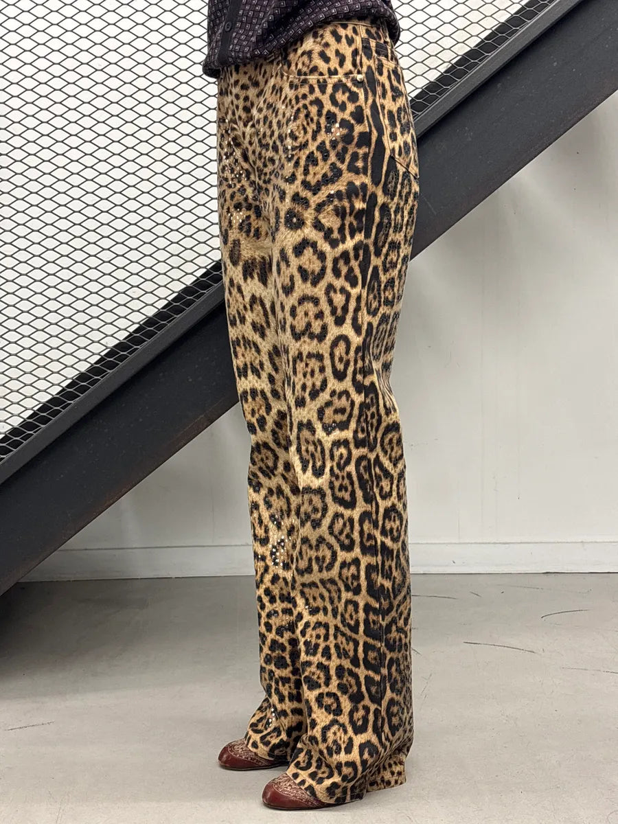 2000s Roberto Cavalli Leopard Rhinestone Straight-Leg Pants dFSNYjjm 2