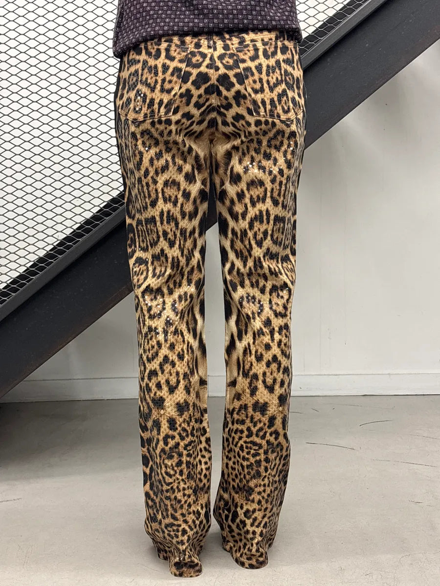 2000s Roberto Cavalli Leopard Rhinestone Straight-Leg Pants dFSNYjjm 3