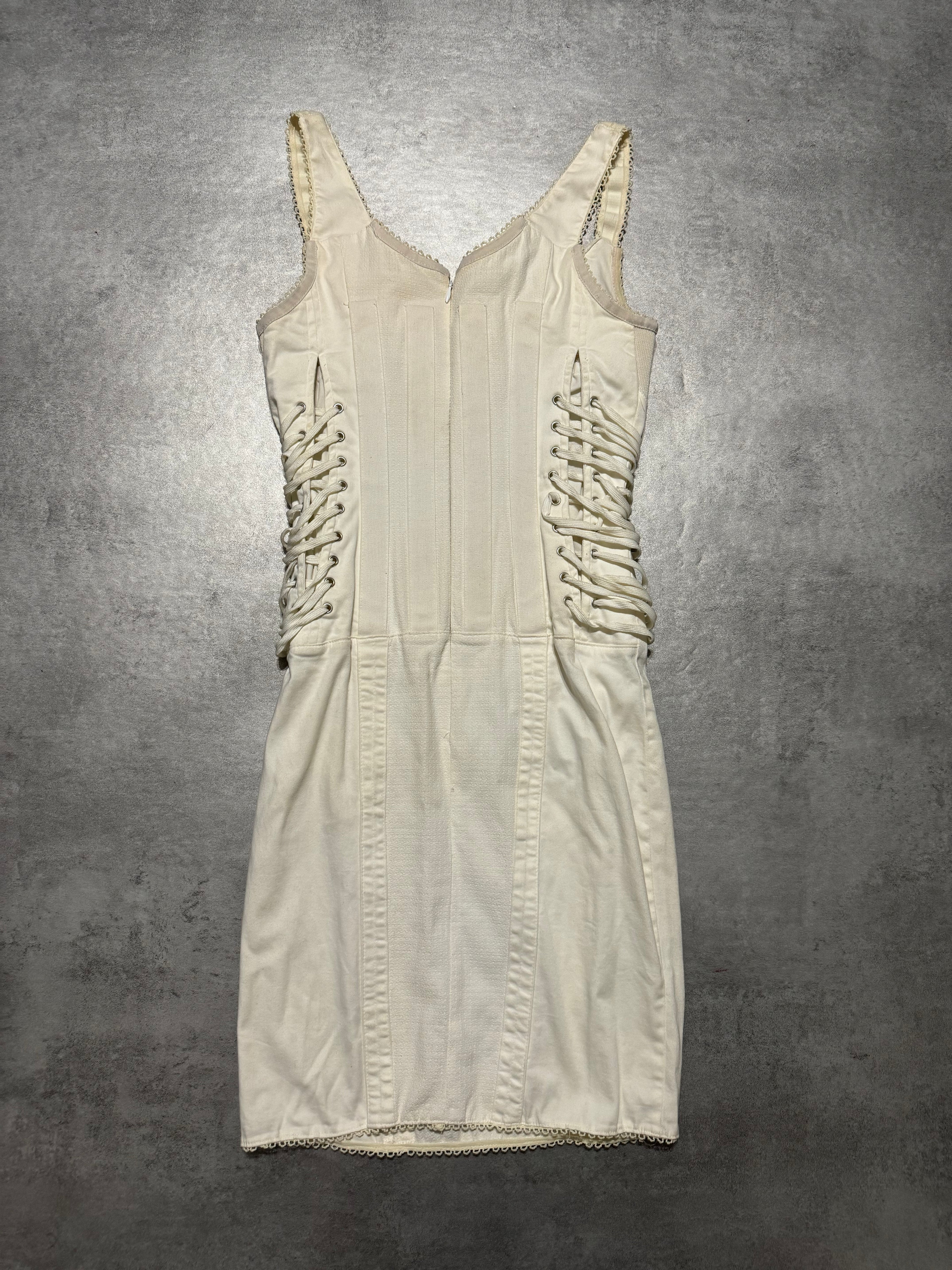 SS2004 Dolce & Gabbana White Bondage Strap Corset Cocktail Ivory Cotton Dress (XS/S) - 6