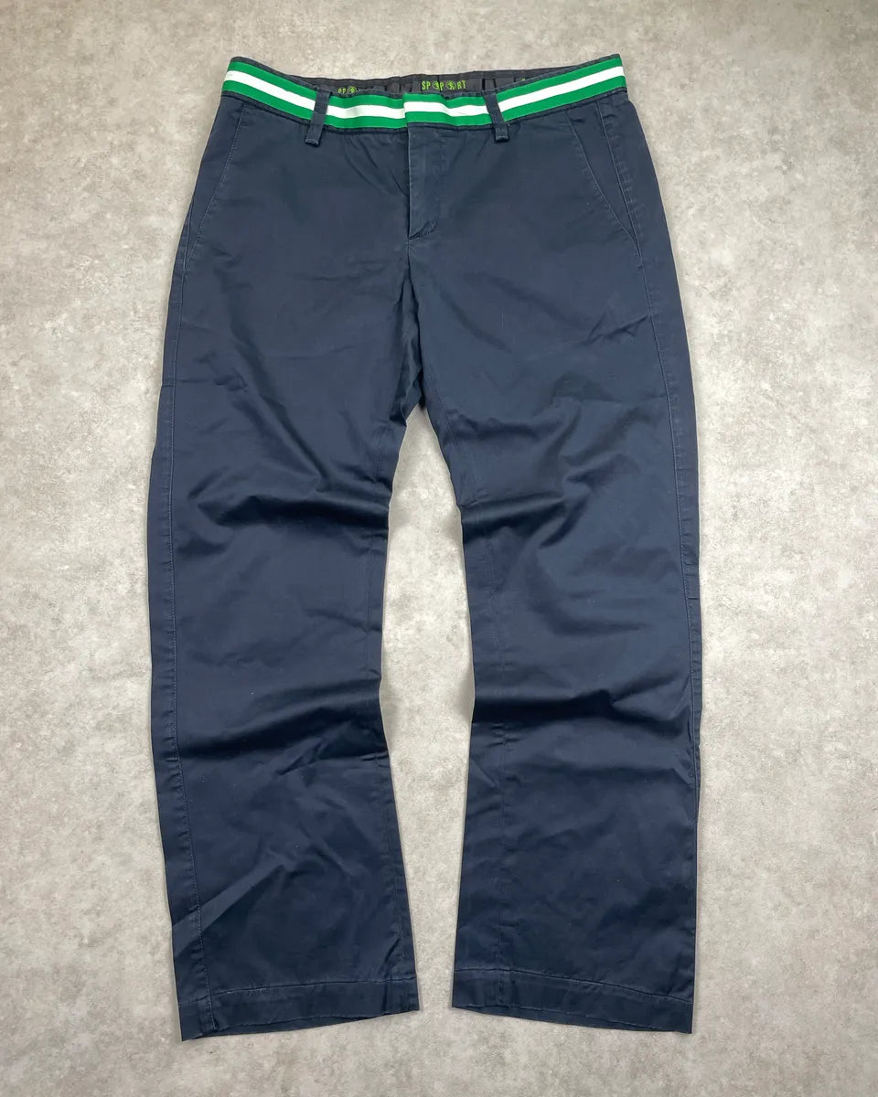 SS2009 Bikkembergs Sport Navy Striped Waistband Logo Pants dITlcENH 0