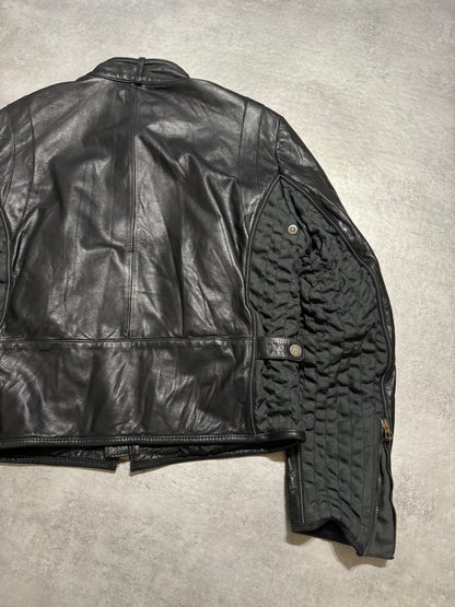 2000s Armani Black & Olive Tactical Biker Leather Jacket (M) - 4