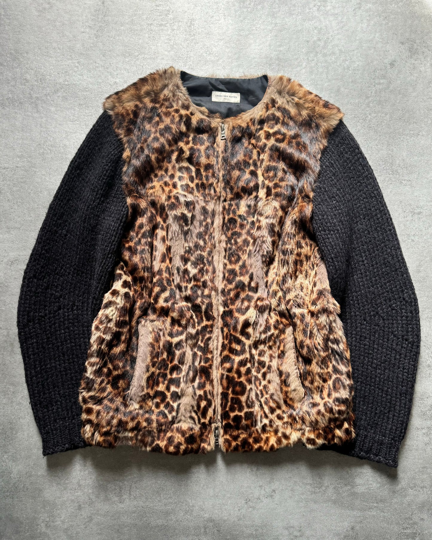 2000s Dries Van Noten Fur Zip Jaguar Leather Sweater (M) - 3
