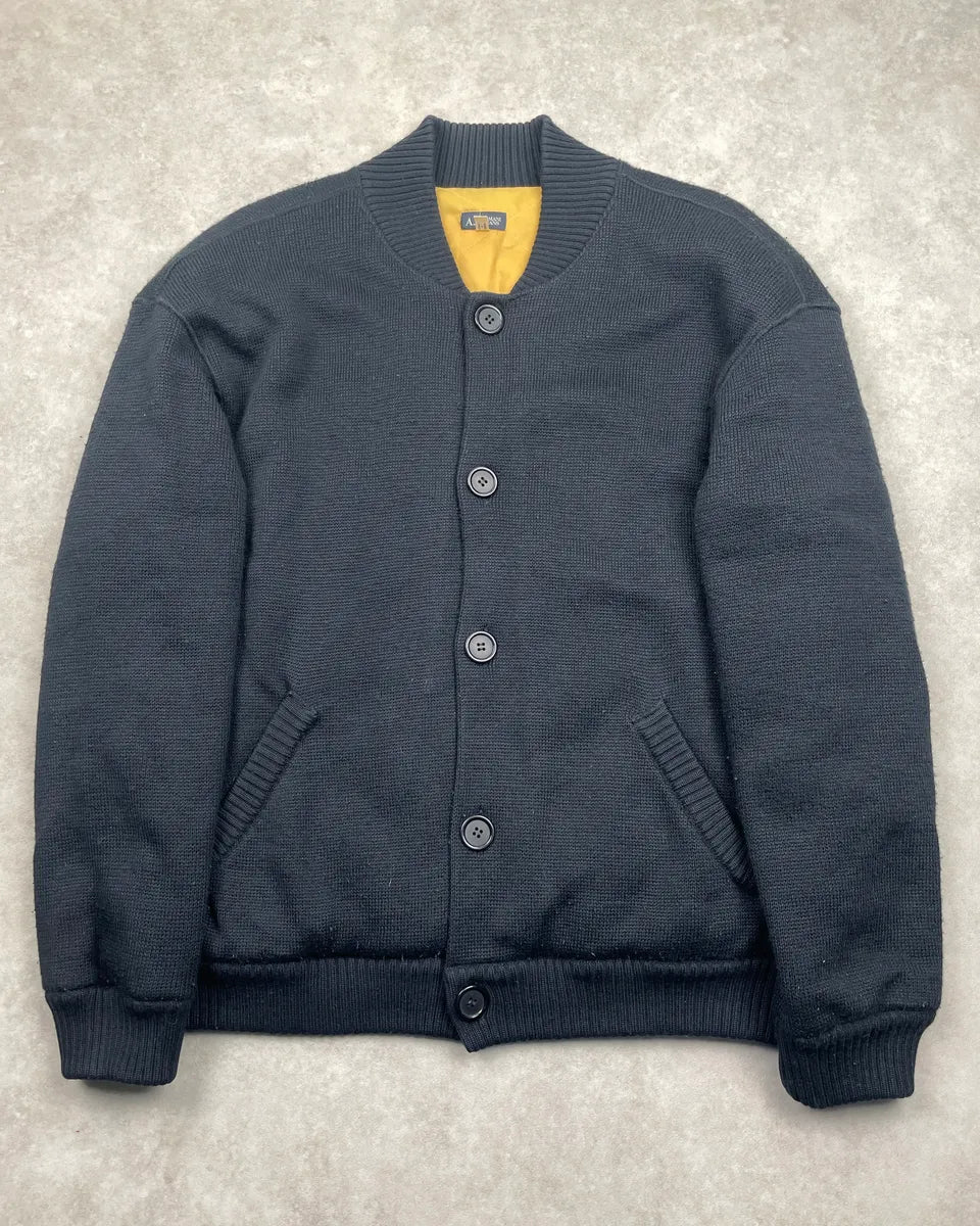 2000s Armani Dark Navy Quilted Knit Bomber Jacket dLFraGkM 0