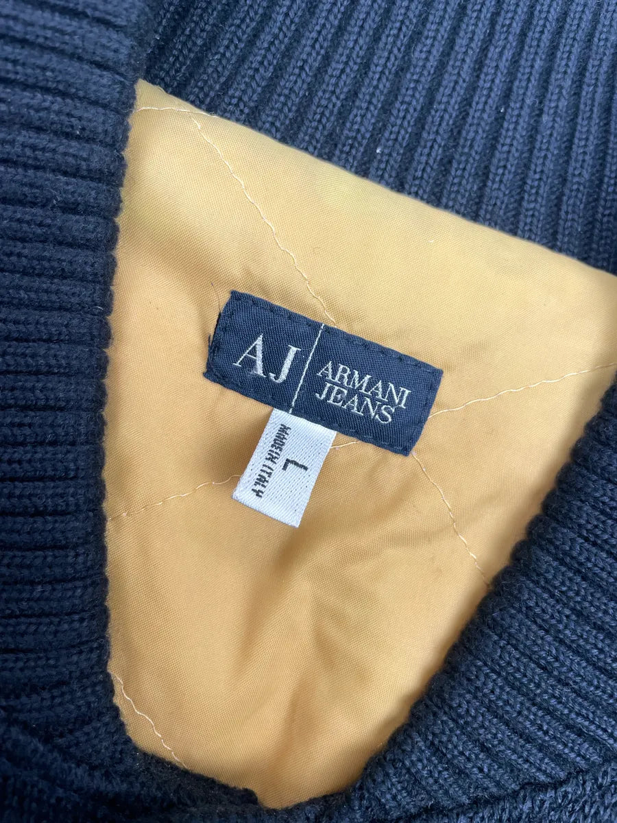 2000s Armani Dark Navy Quilted Knit Bomber Jacket dLFraGkM 9