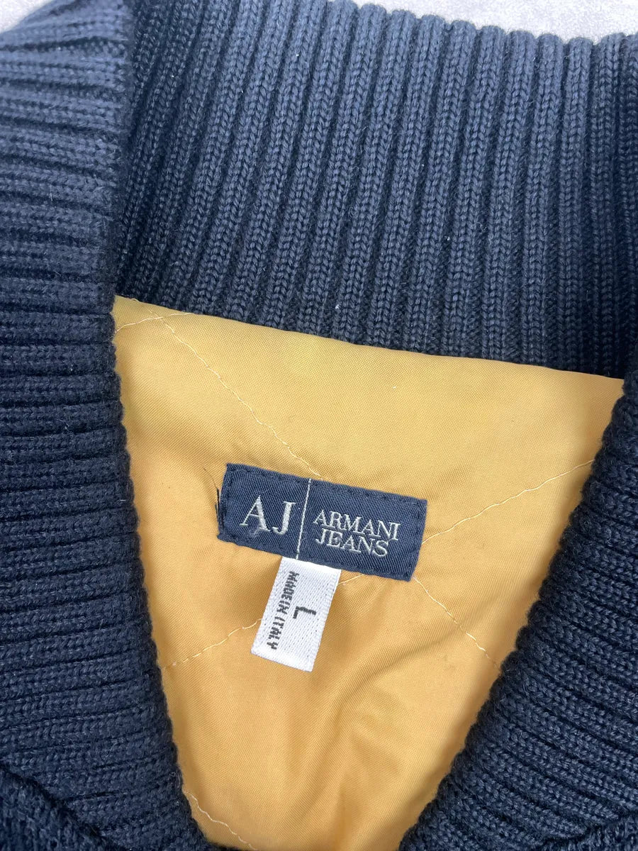 2000s Armani Dark Navy Quilted Knit Bomber Jacket dLFraGkM 10