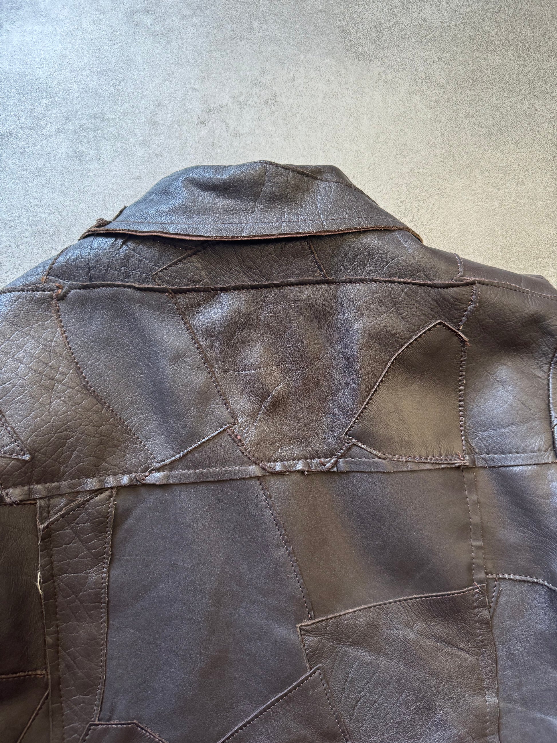 2000s Imperial Brown Patchwork Leather Jacket (S) - 3