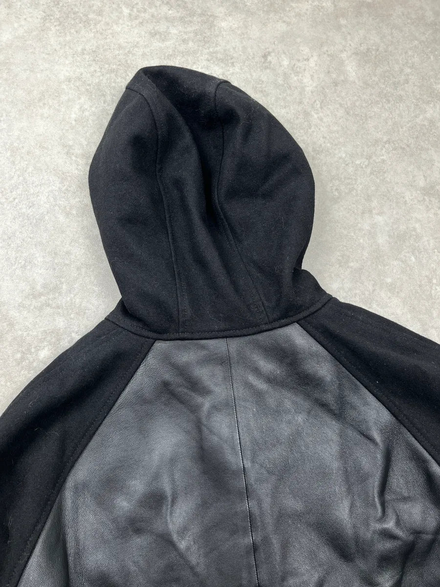AW2019 Emporio Armani Black Leather Hooded Zip Light Jacket dNcFajiN 4