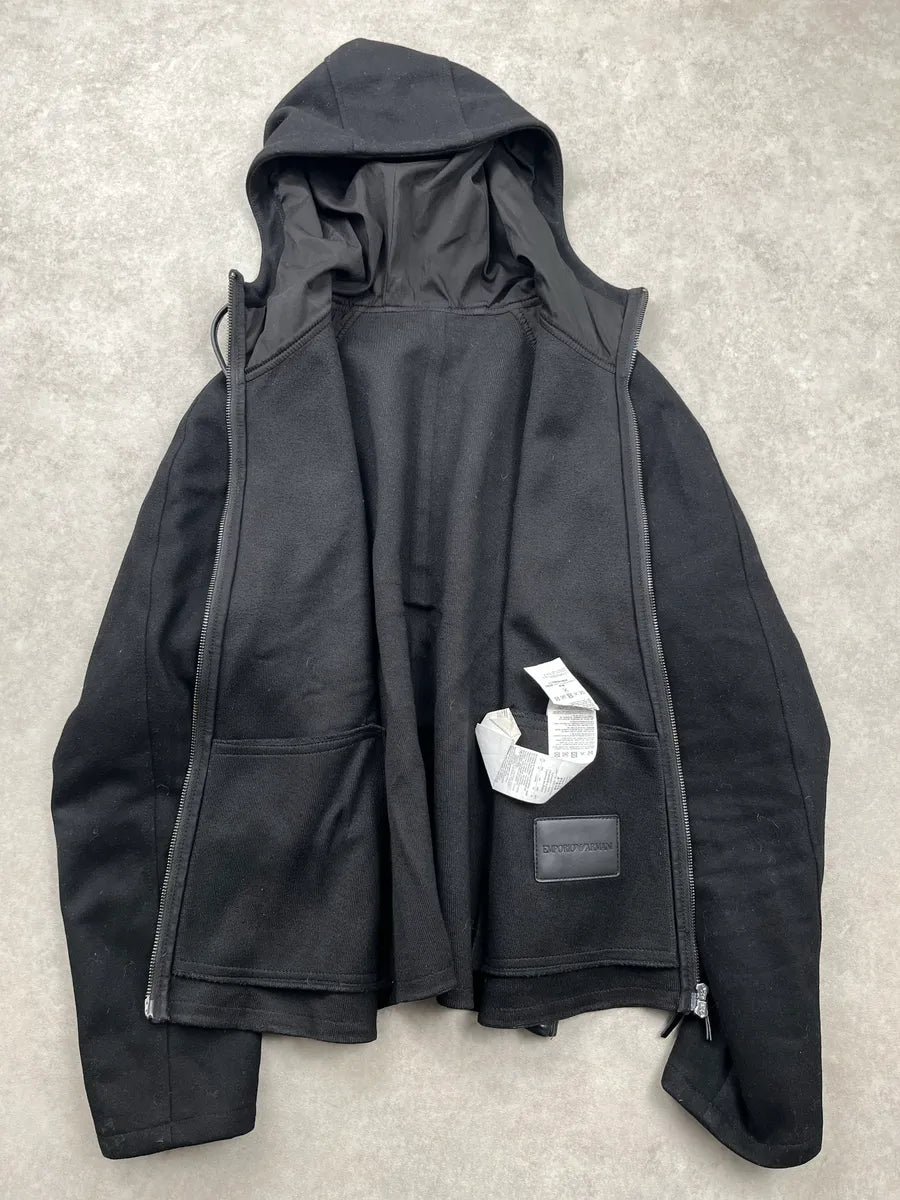 AW2019 Emporio Armani Black Leather Hooded Zip Light Jacket dNcFajiN 5