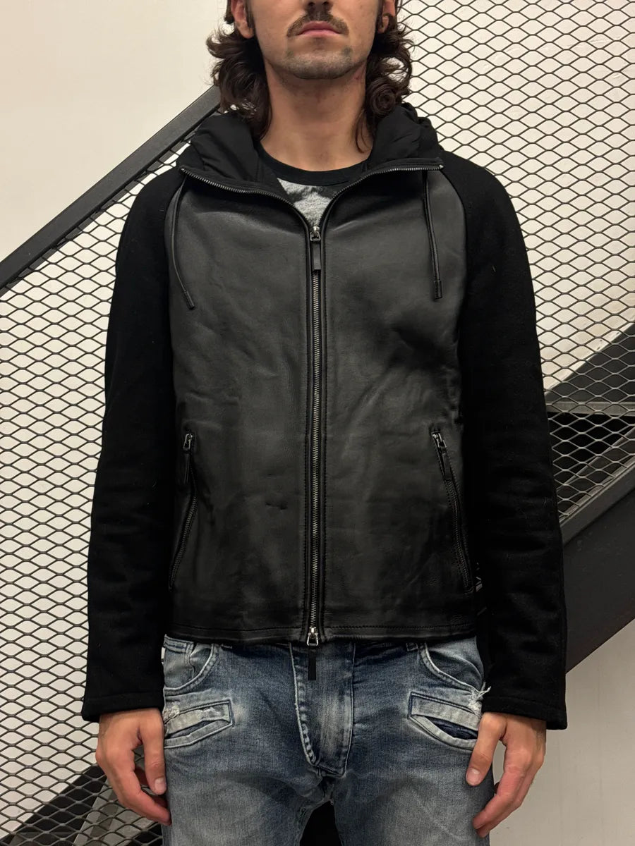 AW2019 Emporio Armani Black Leather Hooded Zip Light Jacket dNcFajiN 1
