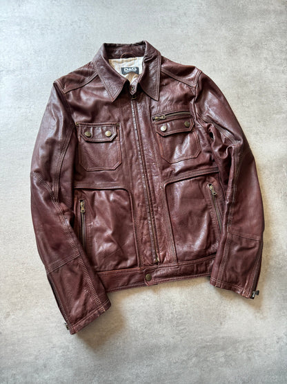 2000s Dolce & Gabbana Fighting Bordeaux Leather Jacket (M) - 6