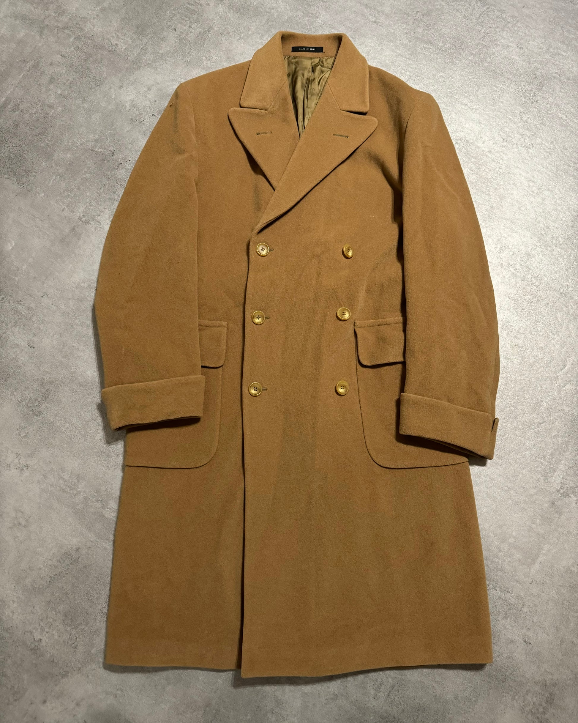 1990s Emporio Armani Camel Italian Captain Wool Trench Coat (L) - 1