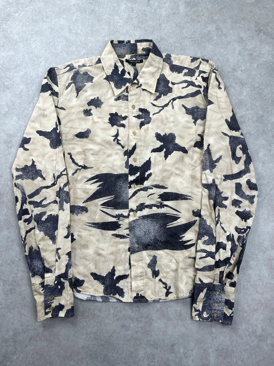 AW2001 Roberto Cavalli Beige Abstract Bird Button-Up Shirt dSZUHioW 0