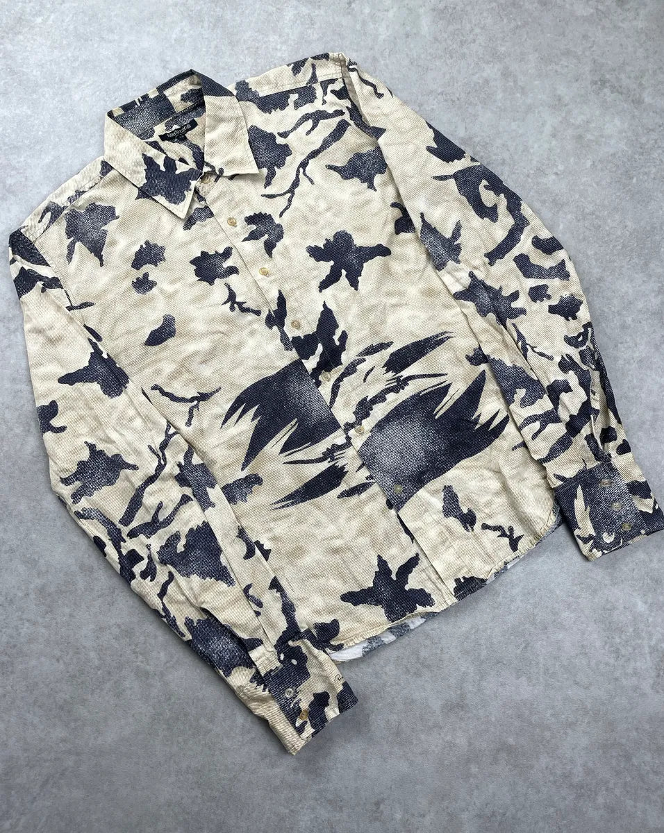 AW2001 Roberto Cavalli Beige Abstract Bird Button-Up Shirt dSZUHioW 3