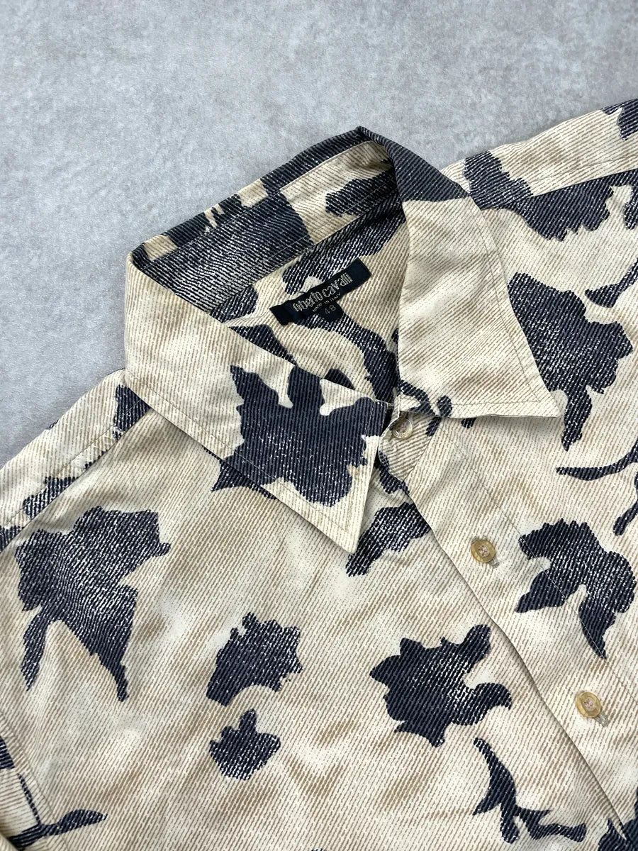 AW2001 Roberto Cavalli Beige Abstract Bird Button-Up Shirt dSZUHioW 7