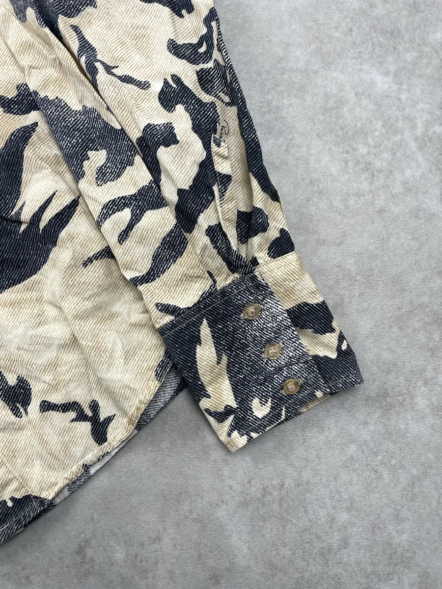 AW2001 Roberto Cavalli Beige Abstract Bird Button-Up Shirt dSZUHioW 8