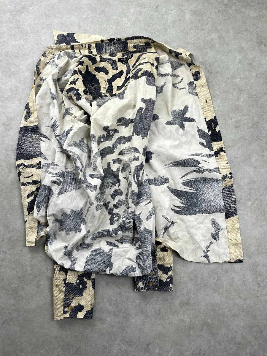 AW2001 Roberto Cavalli Beige Abstract Bird Button-Up Shirt dSZUHioW 5