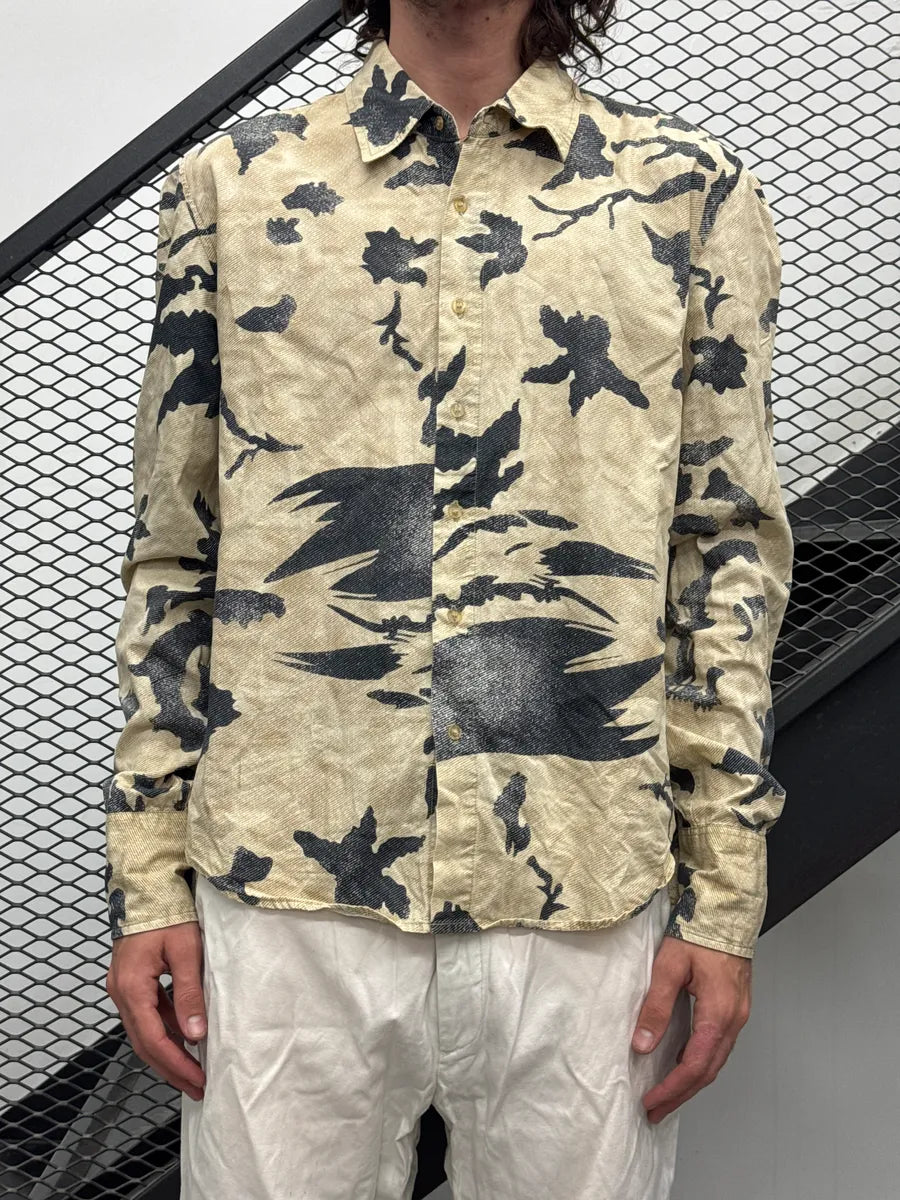 AW2001 Roberto Cavalli Beige Abstract Bird Button-Up Shirt dSZUHioW 1