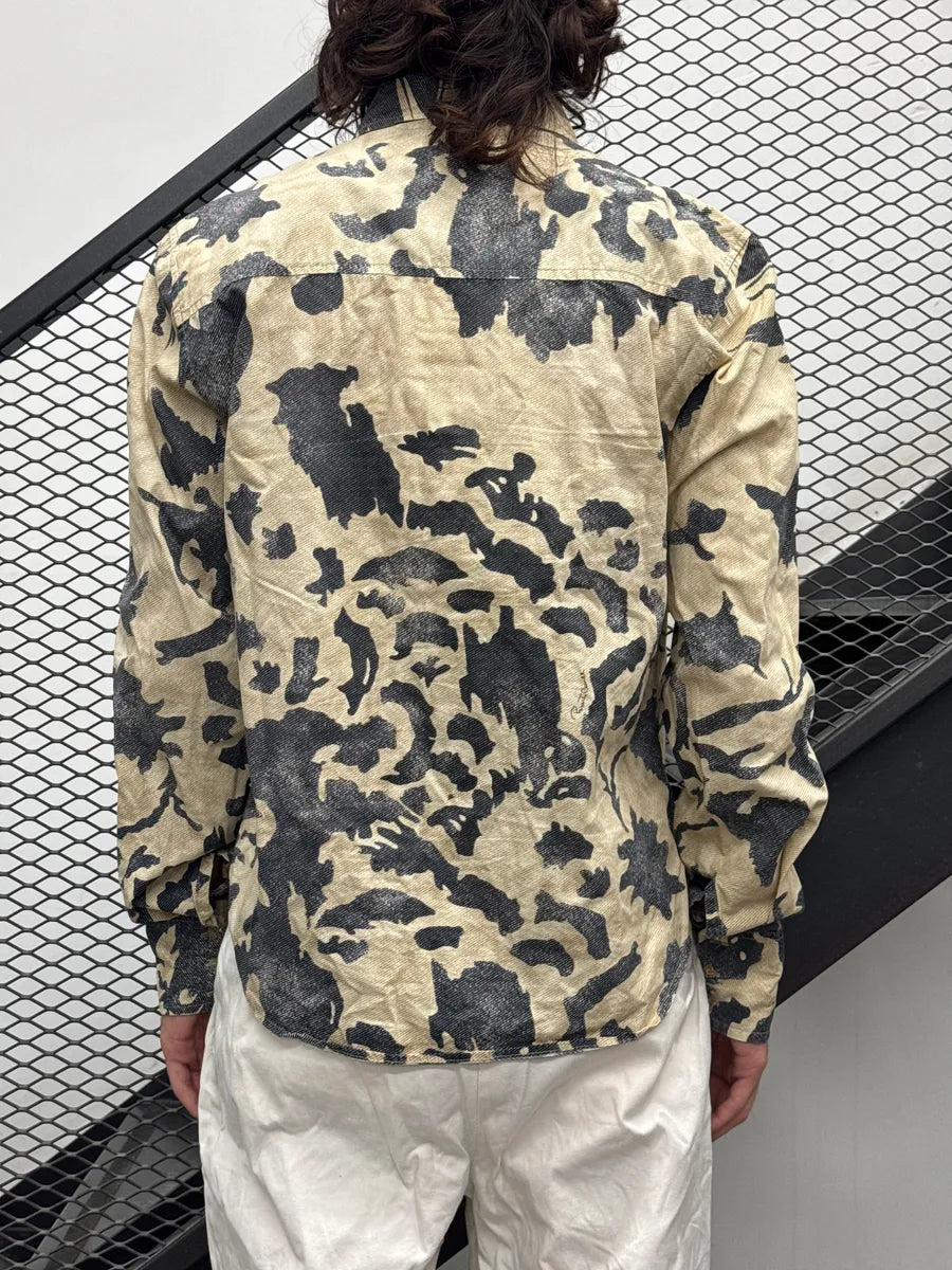 AW2001 Roberto Cavalli Beige Abstract Bird Button-Up Shirt dSZUHioW 2