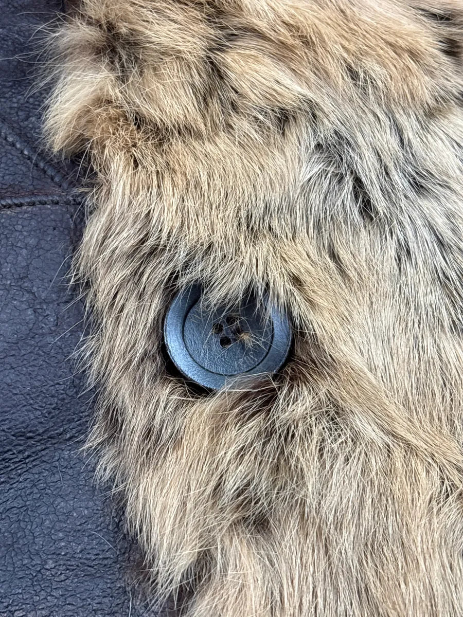 AW2005 Roberto Cavalli Dark Brown Leather Rabbit Fur Patchwork Double-Breasted Coat dWDODtlq 8