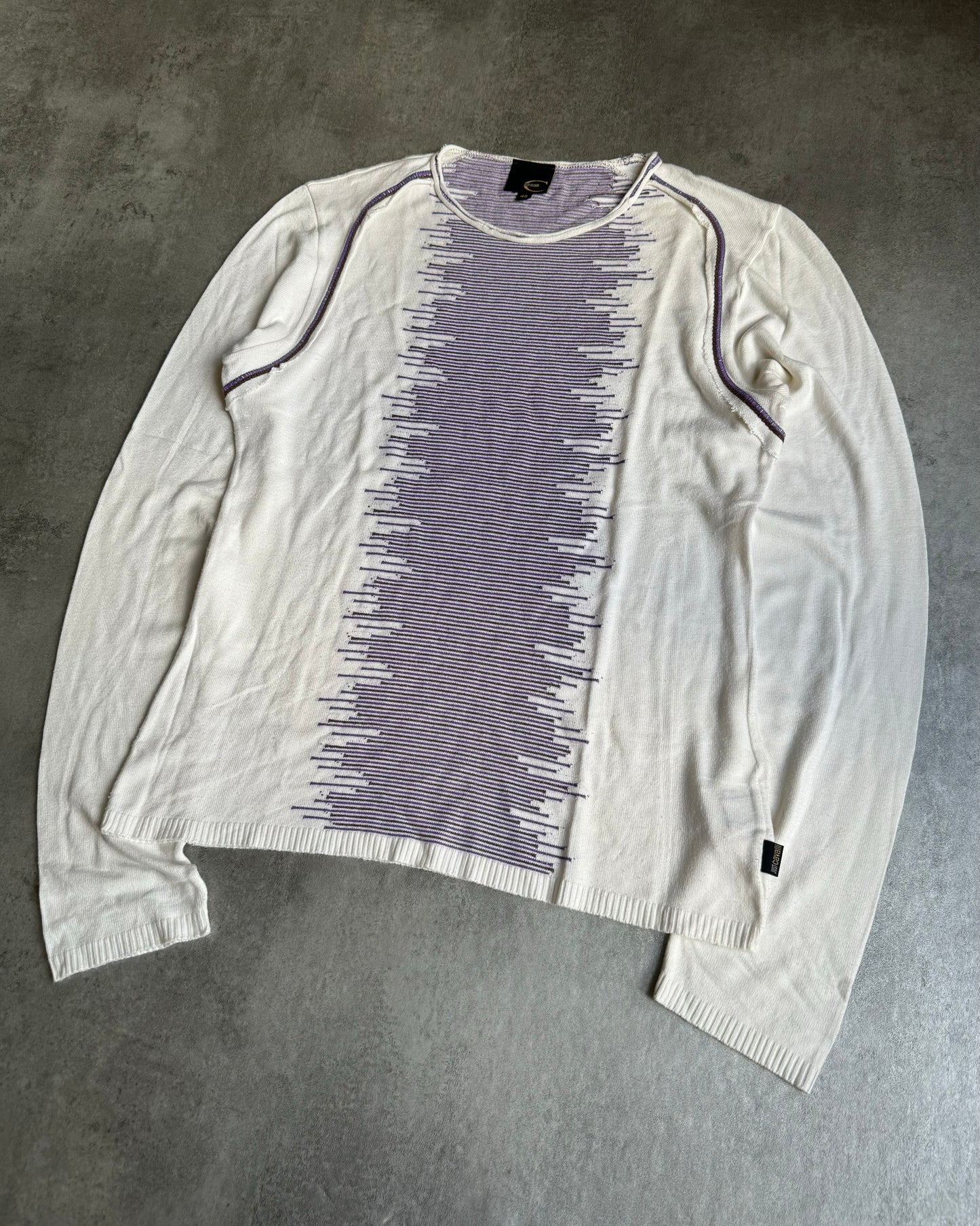 SS2007 Cavalli Purple Stripped Creamy Sweater (M) - 3