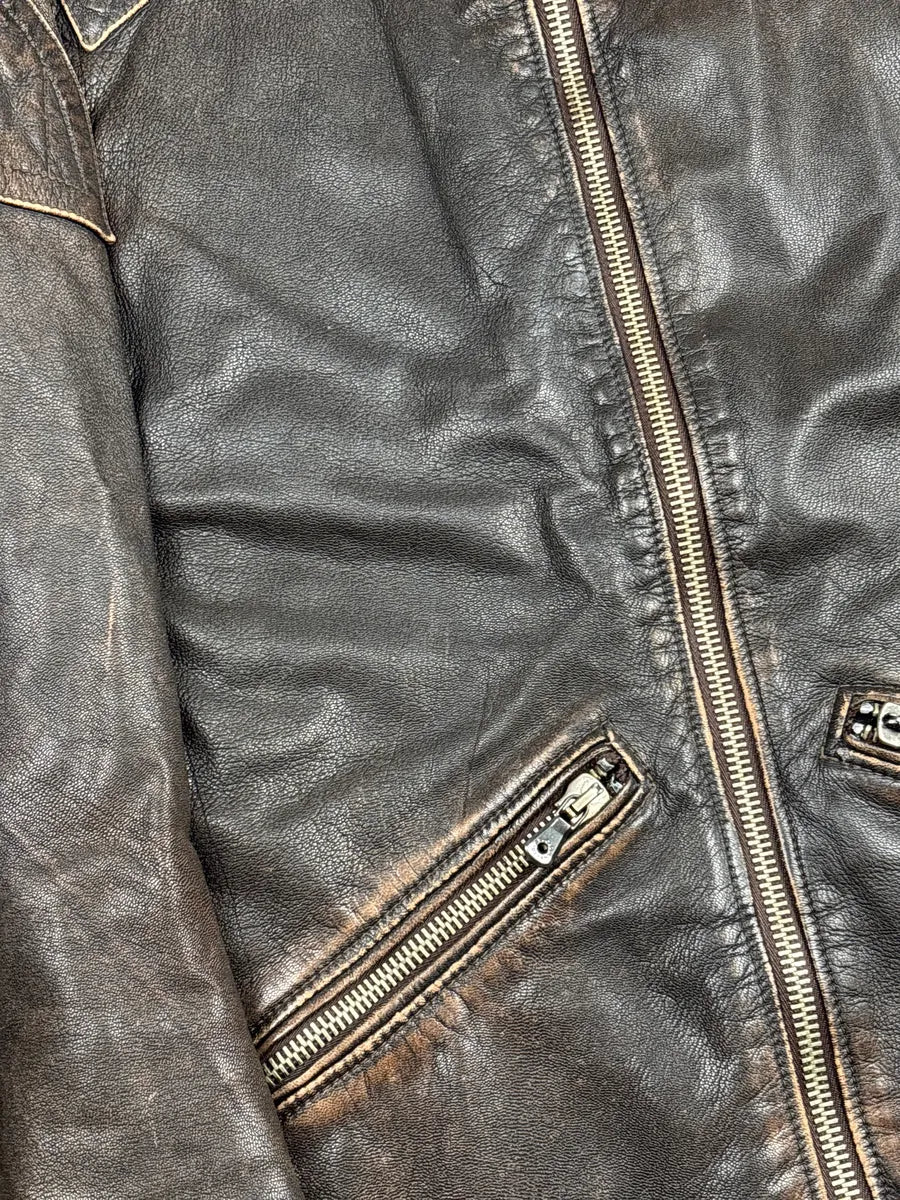 SS2005 Dolce & Gabbana Dark Brown Leather Distressed Biker Leather Jacket dZQVibFW 7