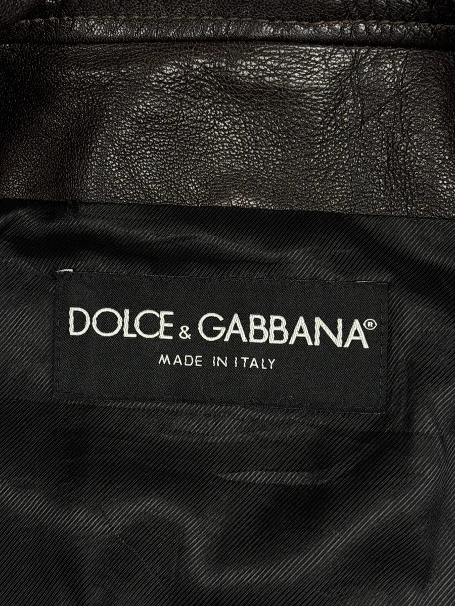SS2005 Dolce & Gabbana Dark Brown Leather Distressed Biker Leather Jacket dZQVibFW 11