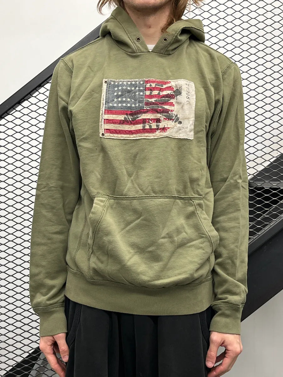 2010s Ralph Lauren Olive American Flag Patch Hoodie dZjVuyFj 0