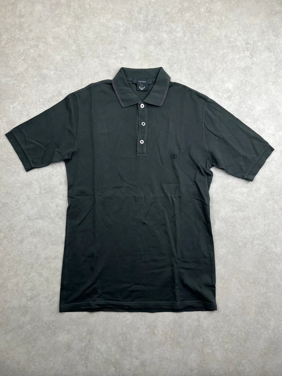 2000s Gucci Dark Grey Embroidered Tipped Collar Polo daXVtyLI 0