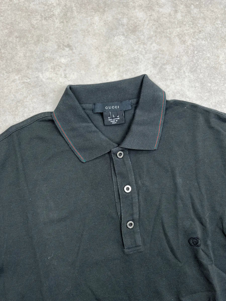 2000s Gucci Dark Grey Embroidered Tipped Collar Polo daXVtyLI 4