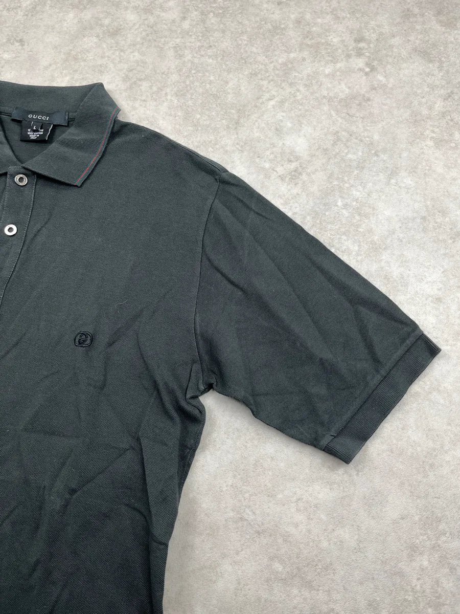 2000s Gucci Dark Grey Embroidered Tipped Collar Polo daXVtyLI 7