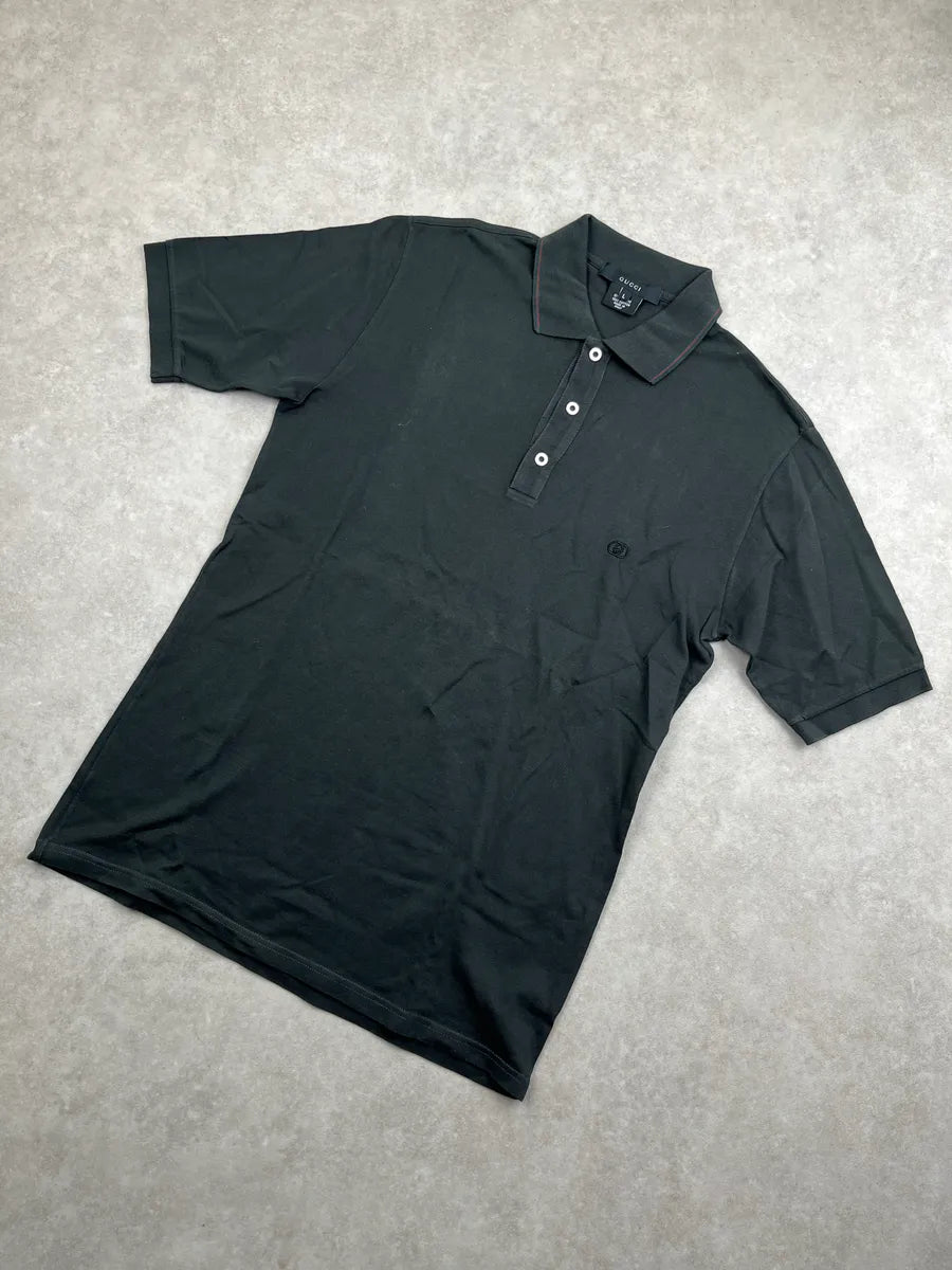 2000s Gucci Dark Grey Embroidered Tipped Collar Polo daXVtyLI 6
