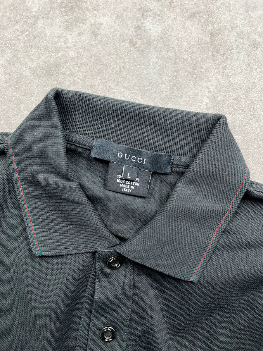 2000s Gucci Dark Grey Embroidered Tipped Collar Polo daXVtyLI 10