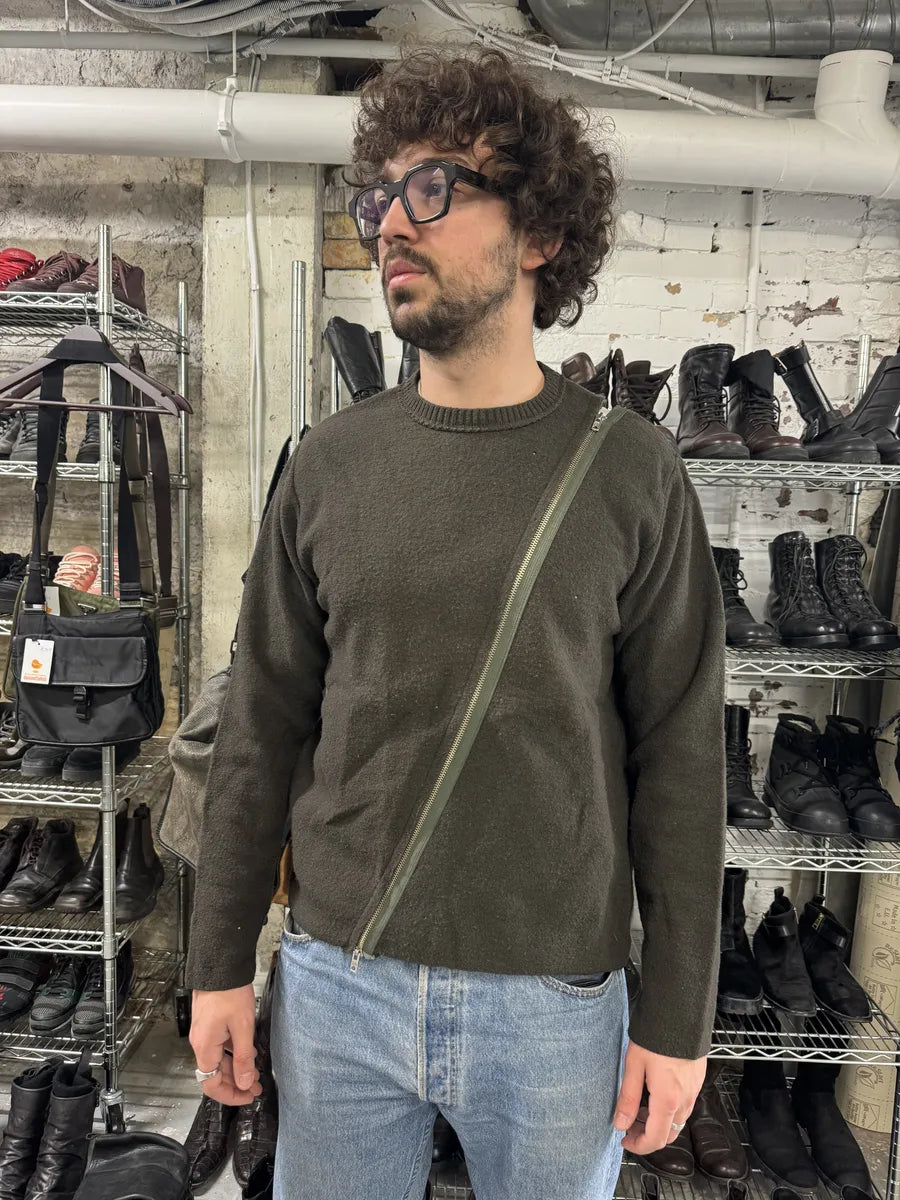 Daniele Alessandrini Asymmetrical Full Zip Brown Wool Sweater (M) 2
